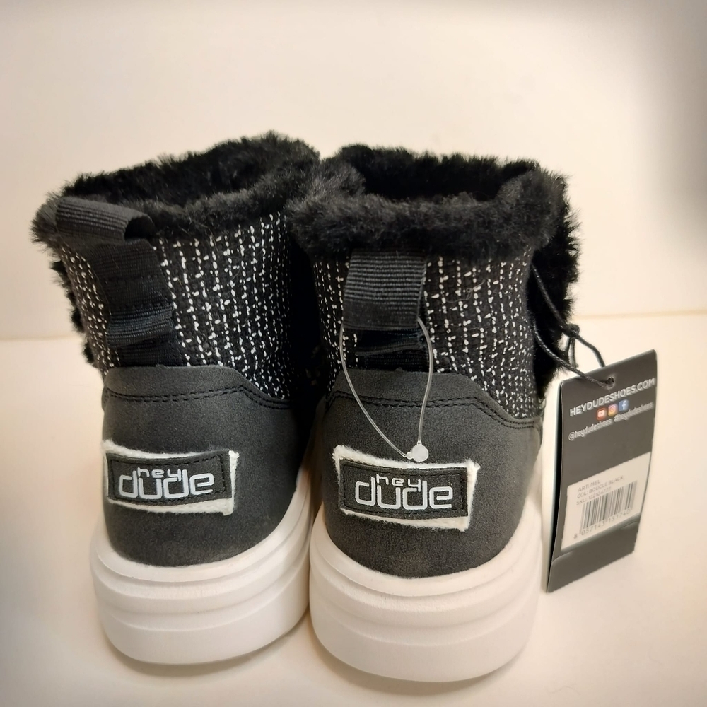 HEY‎ DUDE Mel Boucle Black Moc Boots Women's Faux Fur Lining Flat Sneaker Shoes - Picture 11 of 15